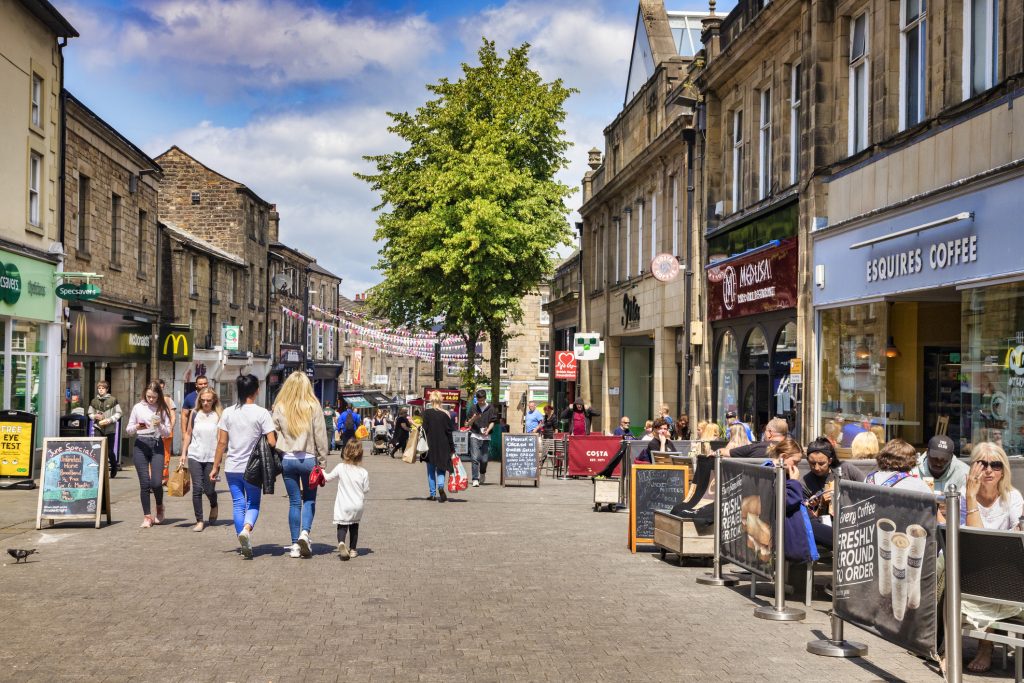 Lancaster, UK, Cheapside, the Main Shopping Street, and People